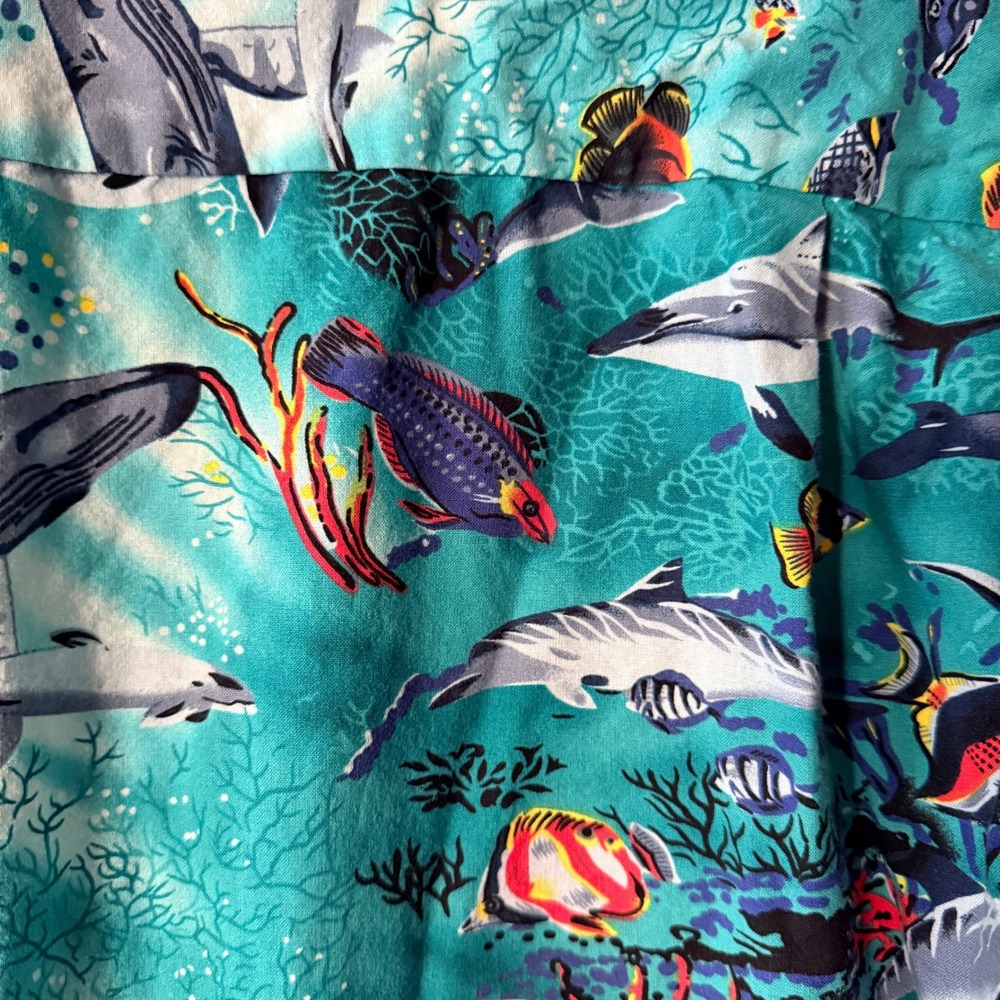 Kolekole Vintage Mens Hawaiian Marine Life Aloha Shirt, Teal, M - Picture 10 of 12